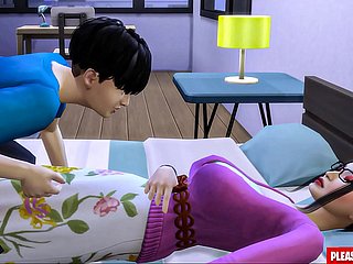 Il figliastro scopa chilled through matrigna coreana Asian-Mom condivide lo stesso letto con il suo figliastro nella camera d'albergo